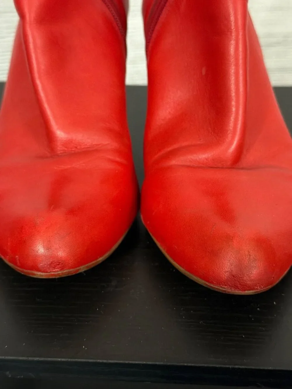 Bronx Red Leather Ankle Boots With Kitten Heels Size 38